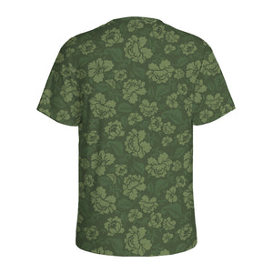 Military Green Camo Flower Pattern Print Men's Sports T-Shirt