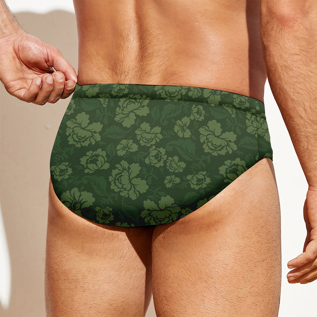 Military Green Camo Flower Pattern Print Men's Swim Briefs