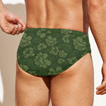 Military Green Camo Flower Pattern Print Men's Swim Briefs