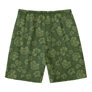 Military Green Camo Flower Pattern Print Men's Swim Trunks