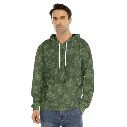 Military Green Camo Flower Pattern Print Men's Velvet Pullover Hoodie