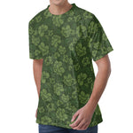 Military Green Camo Flower Pattern Print Men's Velvet T-Shirt