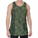 Military Green Camo Flower Pattern Print Men's Velvet Tank Top