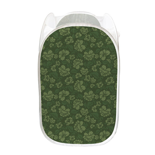 Military Green Camo Flower Pattern Print Mesh Laundry Hamper