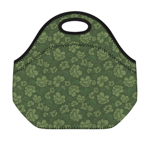 Military Green Camo Flower Pattern Print Neoprene Lunch Bag