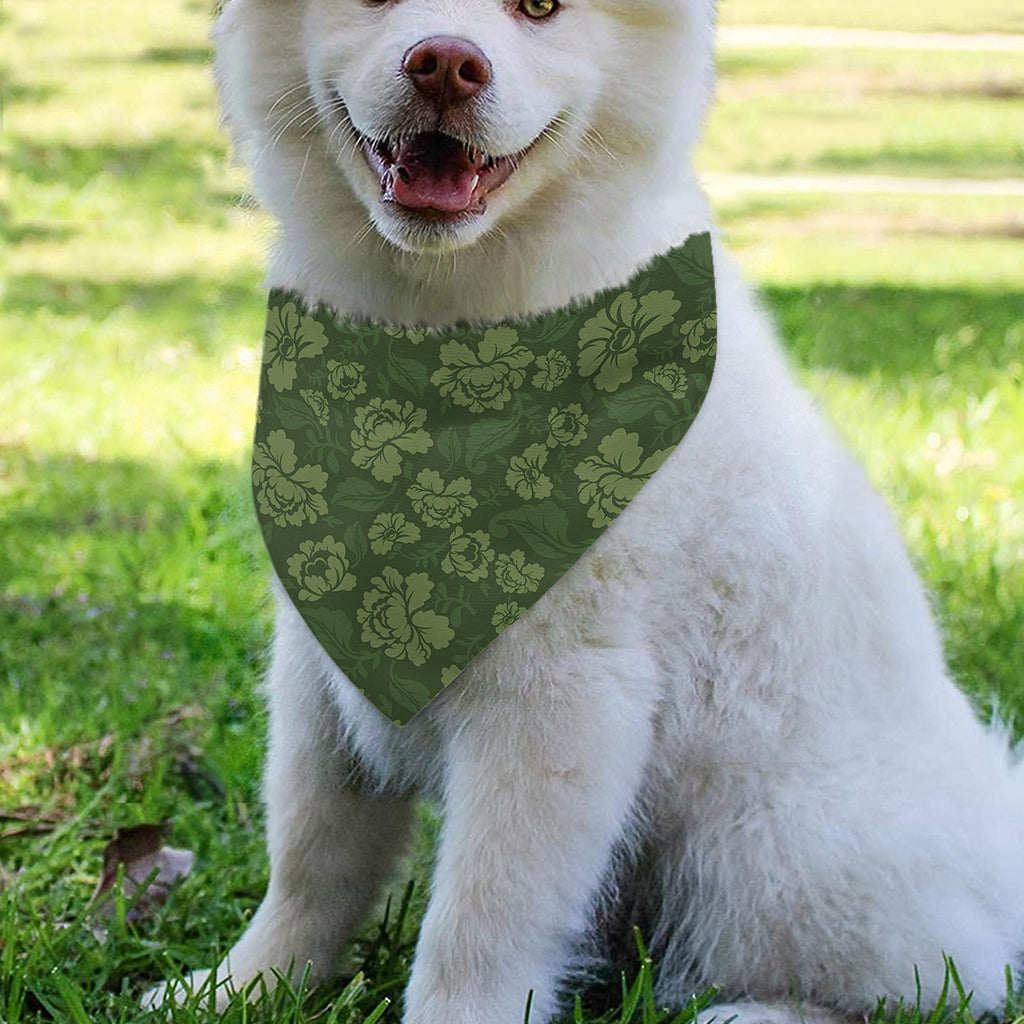 Military Green Camo Flower Pattern Print Over The Collar Dog Bandana