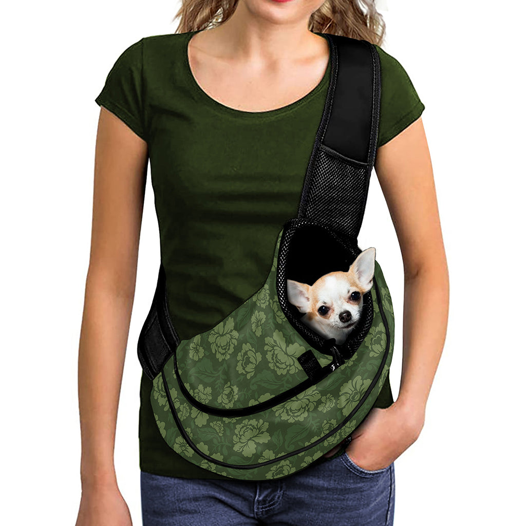 Military Green Camo Flower Pattern Print Pet Sling Carrier