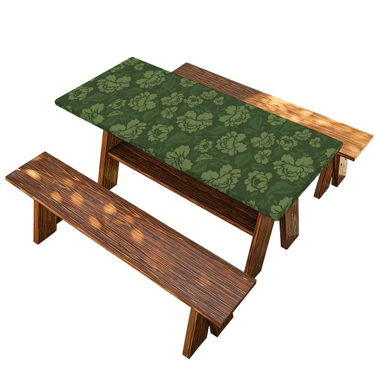Military Green Camo Flower Pattern Print Picnic Table Cover