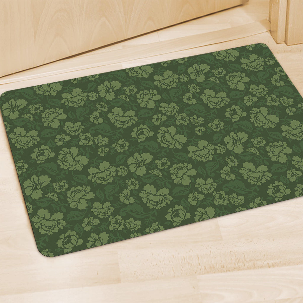 Military Green Camo Flower Pattern Print Polyester Doormat