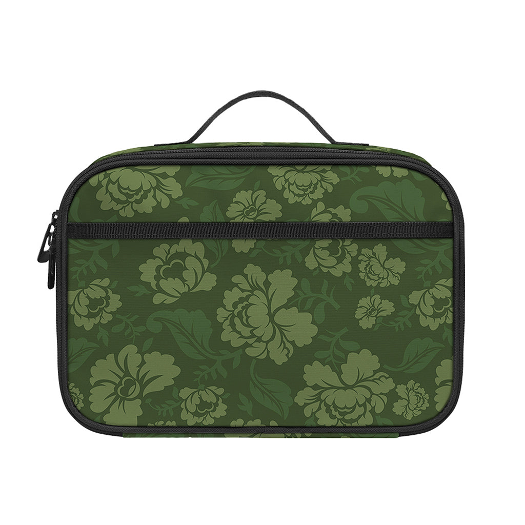 Military Green Camo Flower Pattern Print Portable Lunch Bag
