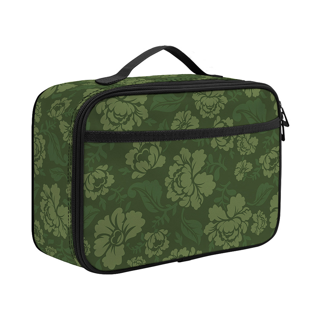 Military Green Camo Flower Pattern Print Portable Lunch Bag