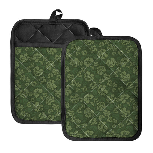 Military Green Camo Flower Pattern Print Pot Holders With Pocket