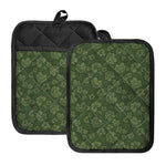 Military Green Camo Flower Pattern Print Pot Holders With Pocket