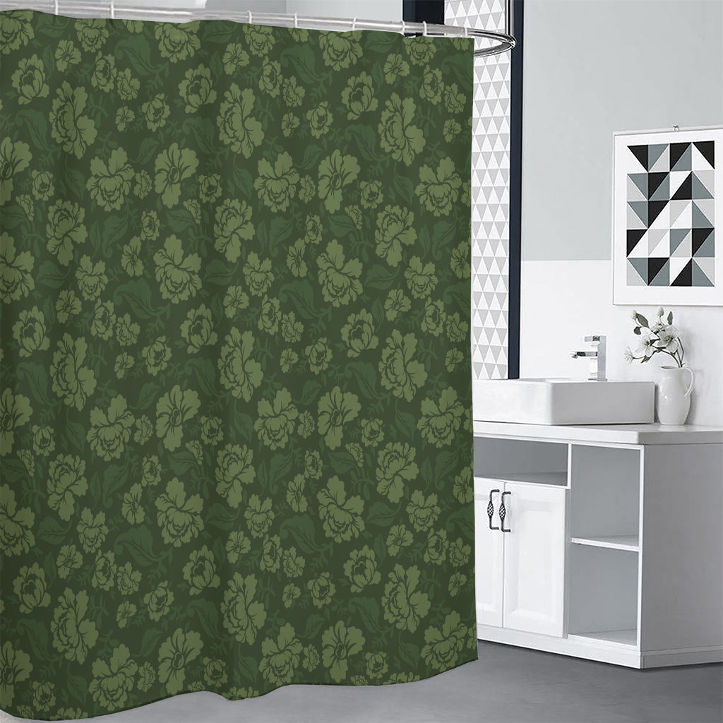 Military Green Camo Flower Pattern Print Premium Shower Curtain