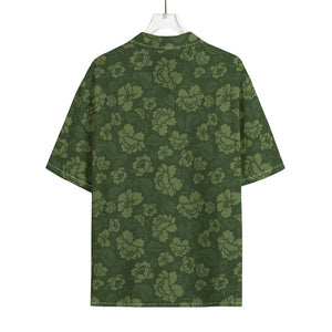 Military Green Camo Flower Pattern Print Rayon Hawaiian Shirt