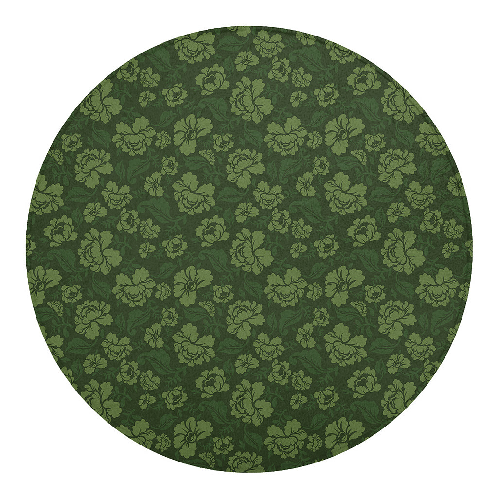 Military Green Camo Flower Pattern Print Round Blanket