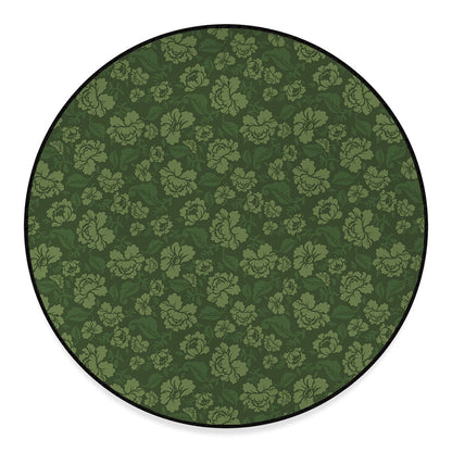 Military Green Camo Flower Pattern Print Round Floor Mat