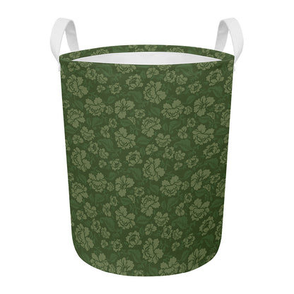 Military Green Camo Flower Pattern Print Round Laundry Basket