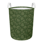 Military Green Camo Flower Pattern Print Round Laundry Basket