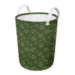 Military Green Camo Flower Pattern Print Round Laundry Basket