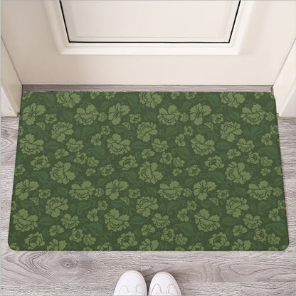 Military Green Camo Flower Pattern Print Rubber Doormat