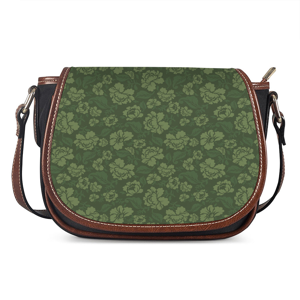 Military Green Camo Flower Pattern Print Saddle Bag