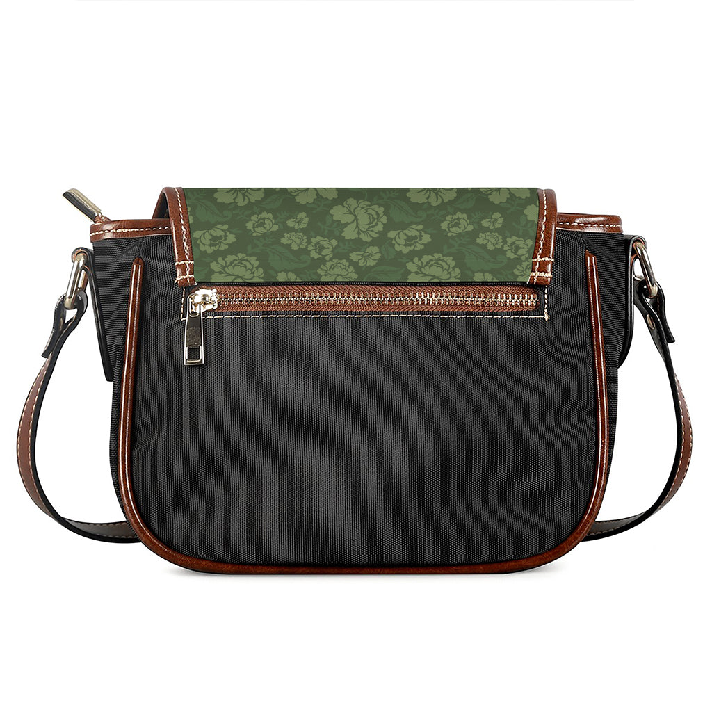 Military Green Camo Flower Pattern Print Saddle Bag