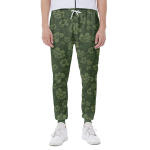 Military Green Camo Flower Pattern Print Scuba Joggers