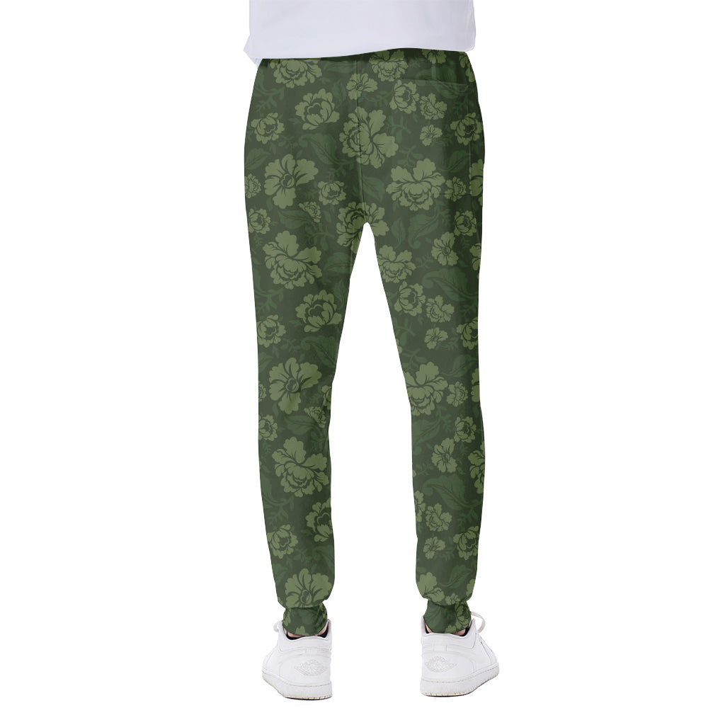 Military Green Camo Flower Pattern Print Scuba Joggers