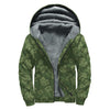 Military Green Camo Flower Pattern Print Sherpa Lined Zip Up Hoodie