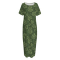 Military Green Camo Flower Pattern Print Short Sleeve Long Nightdress