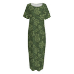 Military Green Camo Flower Pattern Print Short Sleeve Long Nightdress