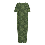 Military Green Camo Flower Pattern Print Short Sleeve Long Nightdress