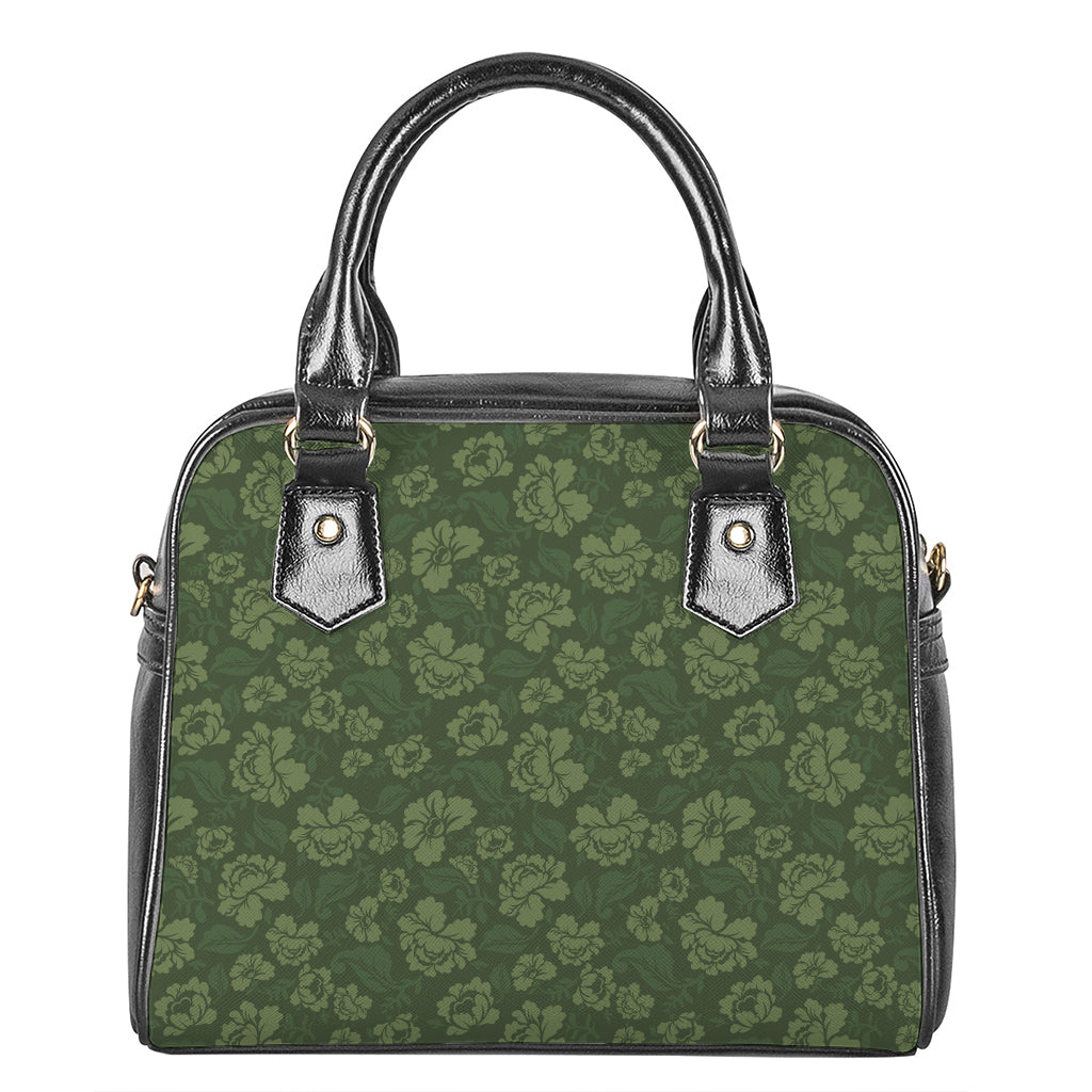 Military Green Camo Flower Pattern Print Shoulder Handbag