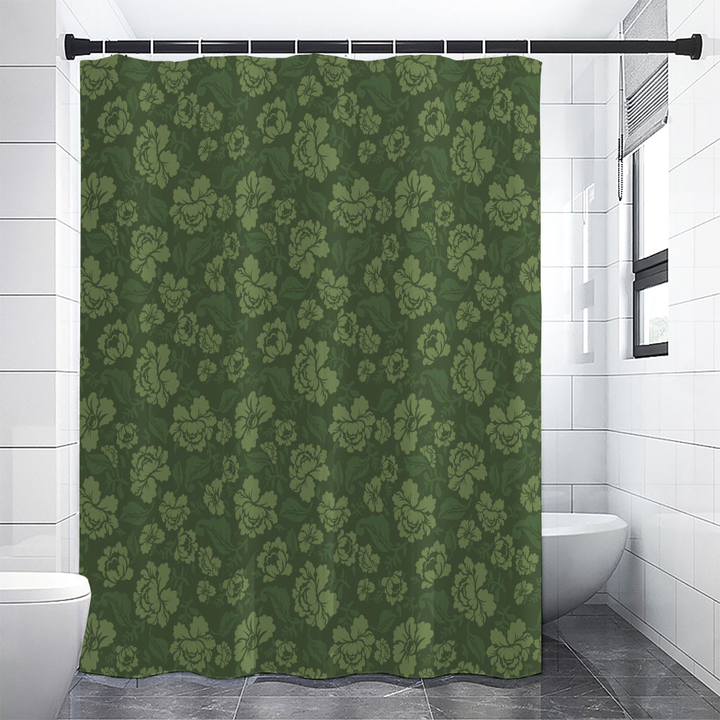 Military Green Camo Flower Pattern Print Shower Curtain