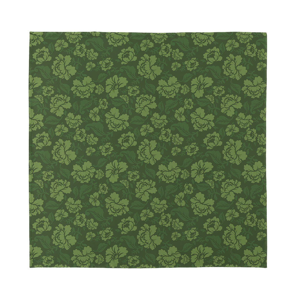 Military Green Camo Flower Pattern Print Silk Bandana