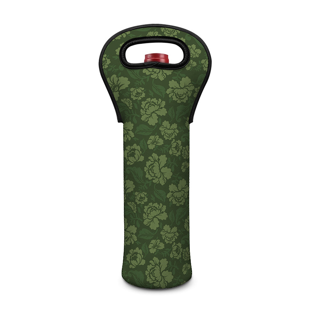 Military Green Camo Flower Pattern Print Single Neoprene Wine Tote