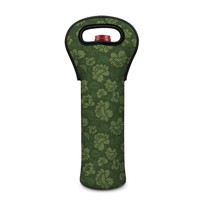 Military Green Camo Flower Pattern Print Single Neoprene Wine Tote