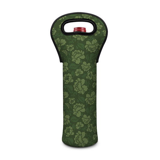 Military Green Camo Flower Pattern Print Single Neoprene Wine Tote