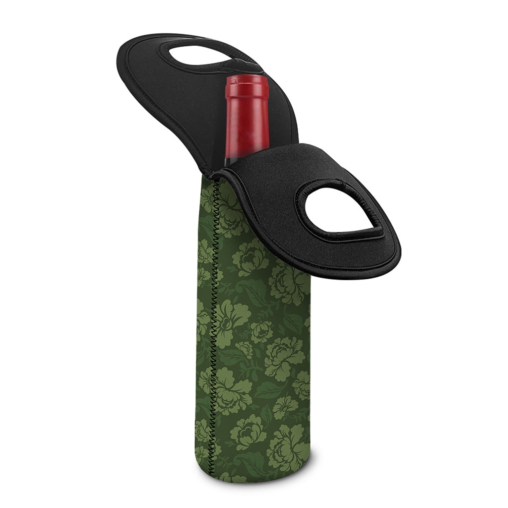 Military Green Camo Flower Pattern Print Single Neoprene Wine Tote