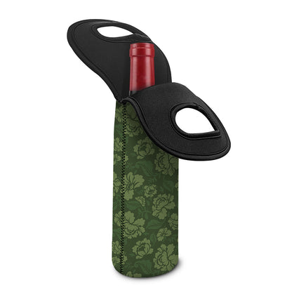 Military Green Camo Flower Pattern Print Single Neoprene Wine Tote