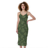 Military Green Camo Flower Pattern Print Slim Fit Midi Cami Dress