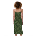 Military Green Camo Flower Pattern Print Slim Fit Midi Cami Dress