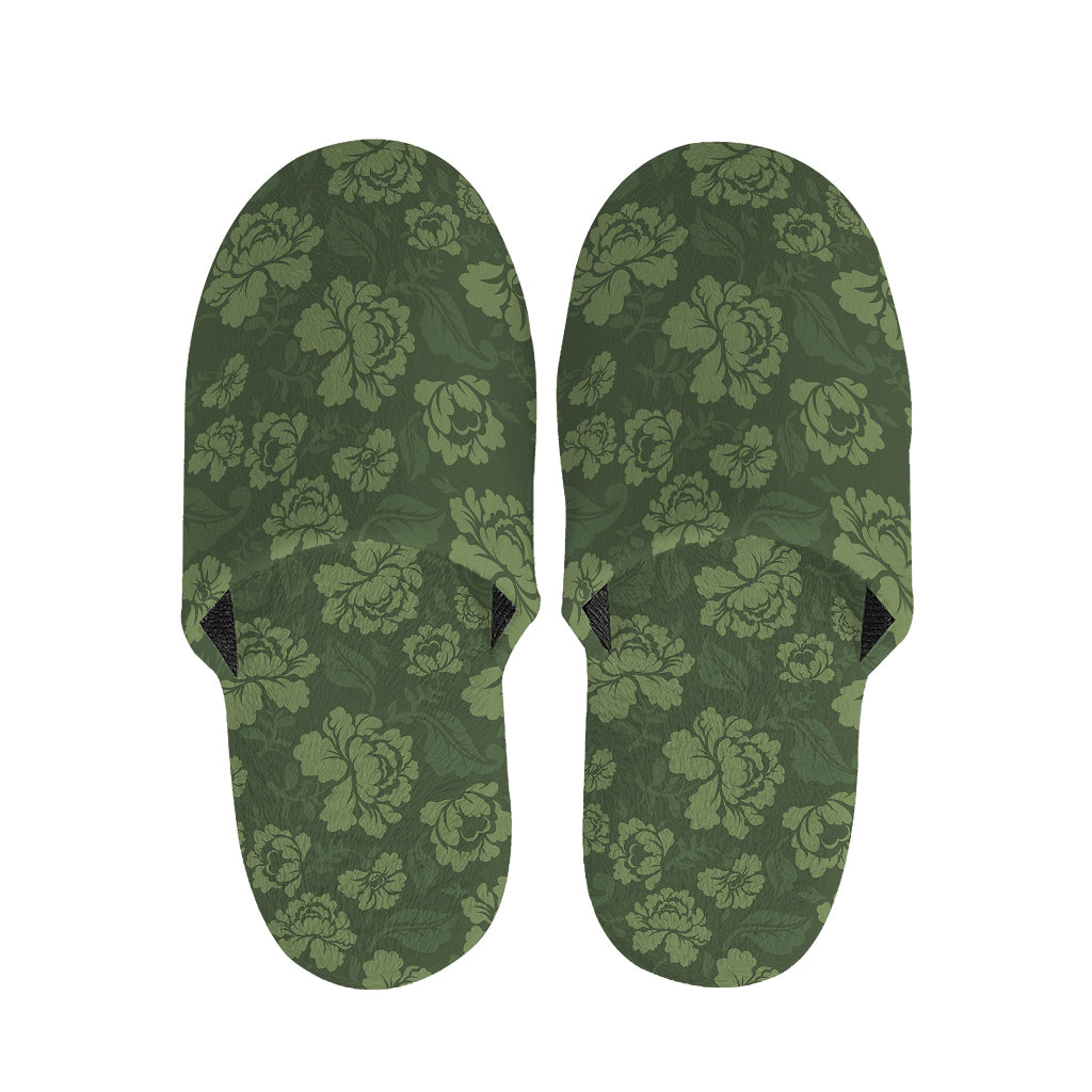 Military Green Camo Flower Pattern Print Slippers