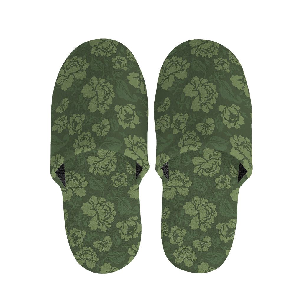 Military Green Camo Flower Pattern Print Slippers