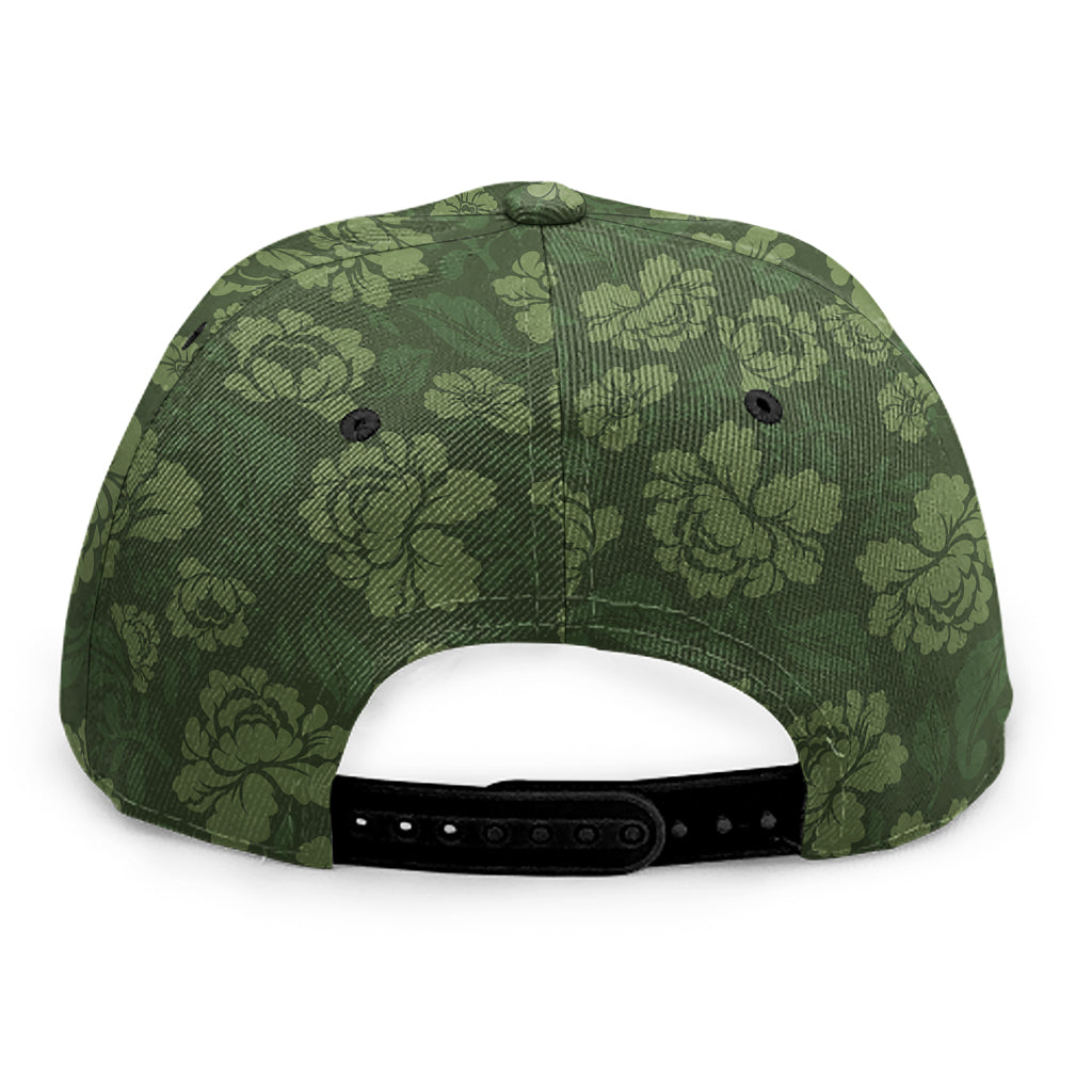 Military Green Camo Flower Pattern Print Snapback Cap