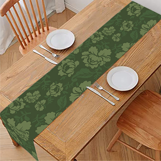 Military Green Camo Flower Pattern Print Table Runner