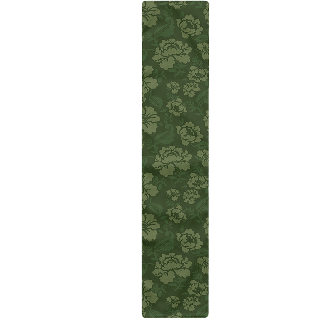 Military Green Camo Flower Pattern Print Table Runner