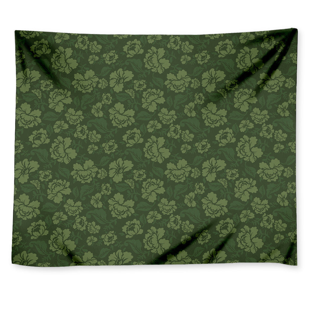 Military Green Camo Flower Pattern Print Tapestry