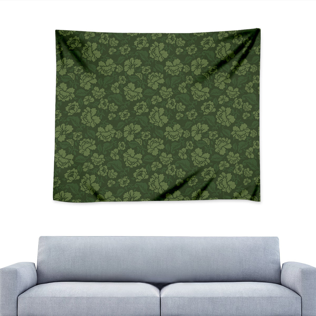 Military Green Camo Flower Pattern Print Tapestry